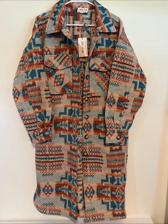 new in Jackets & Blazers - New In Aztec-Print Long Shacket Jacket in Multi-Color